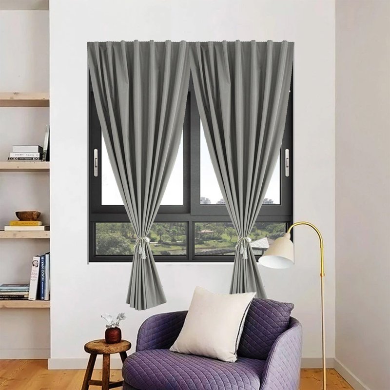 Velcro Style Blackout Window Curtains - No-Drill Sunshade for Bedroom & Living Room