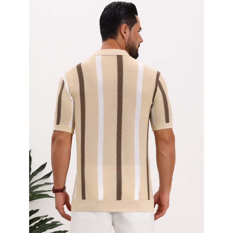 Daring Diva Men’s Hollow Knit Polo Shirt V-Neck Short Sleeve 2XL Khaki