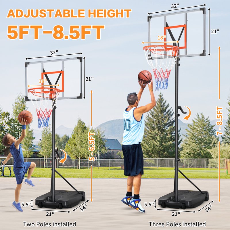Portable Outdoor Basketball Hoop with Adjustable Height & Stable Base