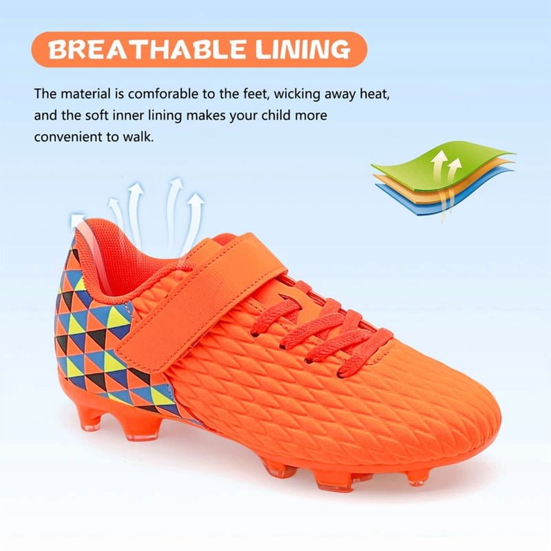 Kids Soccer Cleats Boys Girls Training Football Shoes Youth Ground Outdoor Orange 12-12.5 Little Kid
