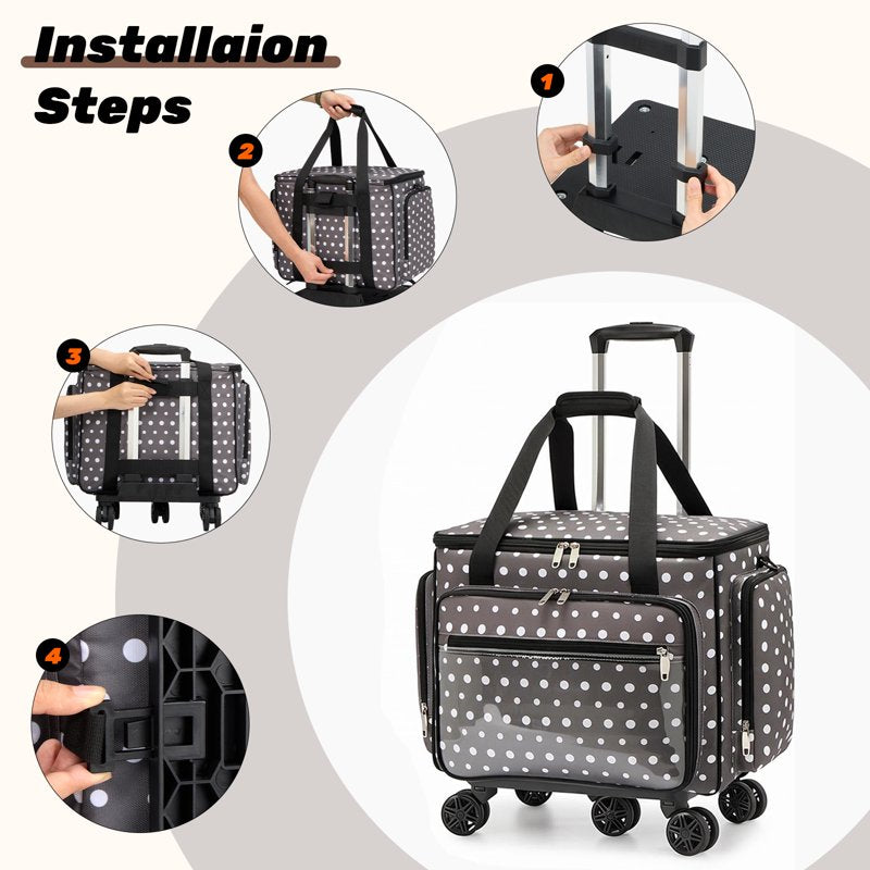 Rolling Sewing Machine Carrying Case Organizer with Removable Bottom Pad