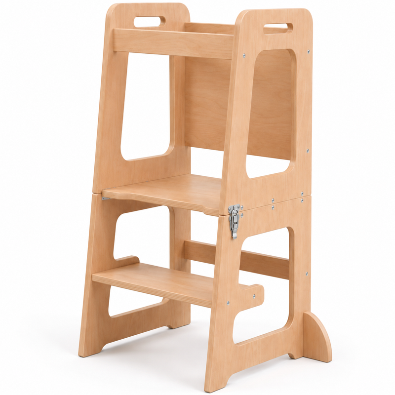 4-in-1 Toddler Kitchen & Learning Tower - Montessori Convertible Stool & Table