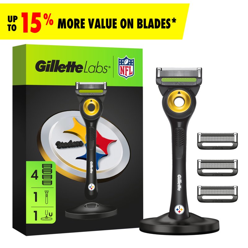 Gillette Razor Bundle with Magnetic Stand & Refill Blades - Steelers Gameday Set