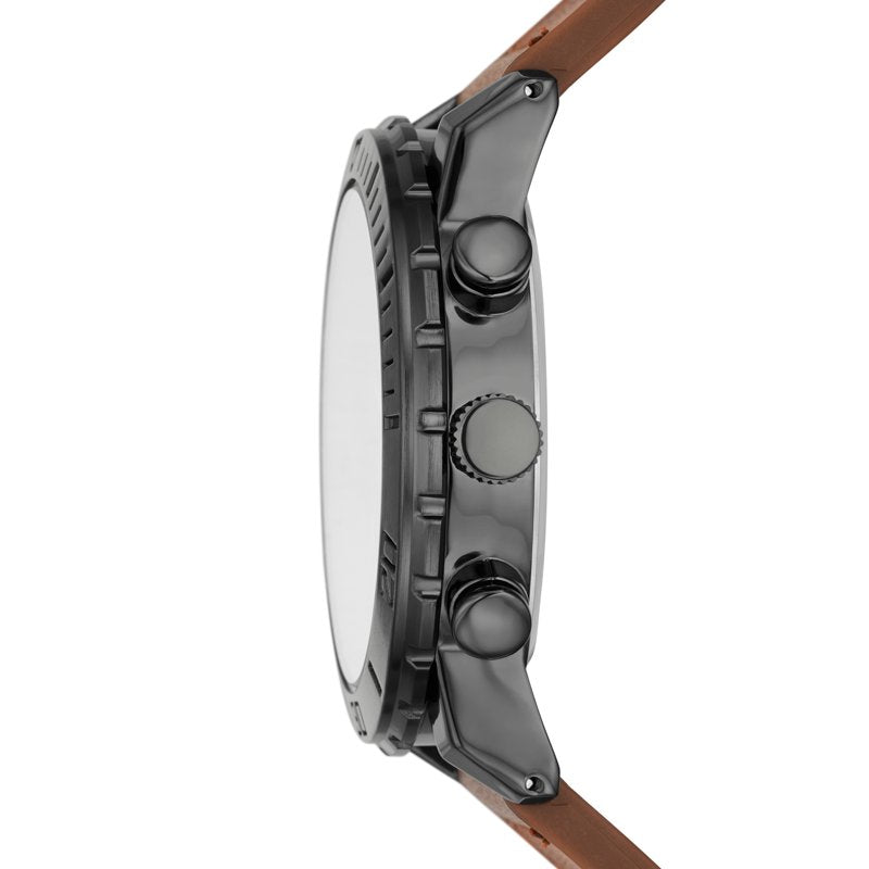 Men's Gift Set with Blue Sunray Dial Watch and Leather Bracelets - Gunmetal & Brown Vegan Leather
