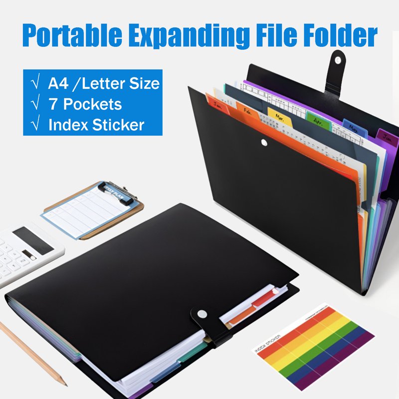 7-Pocket Expanding File Folder Organizer - Pack of 2 for Documents, Office & School Use