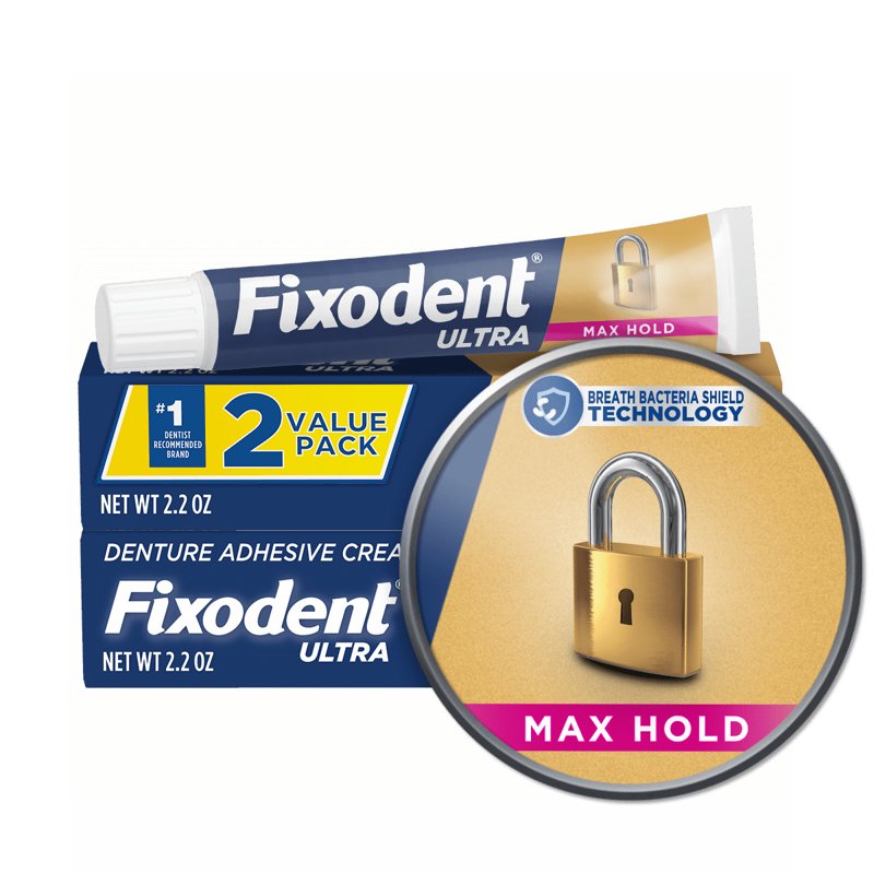 Denture Adhesive Cream - Max Hold Secure Fixodent 2.2 oz Dual Pack