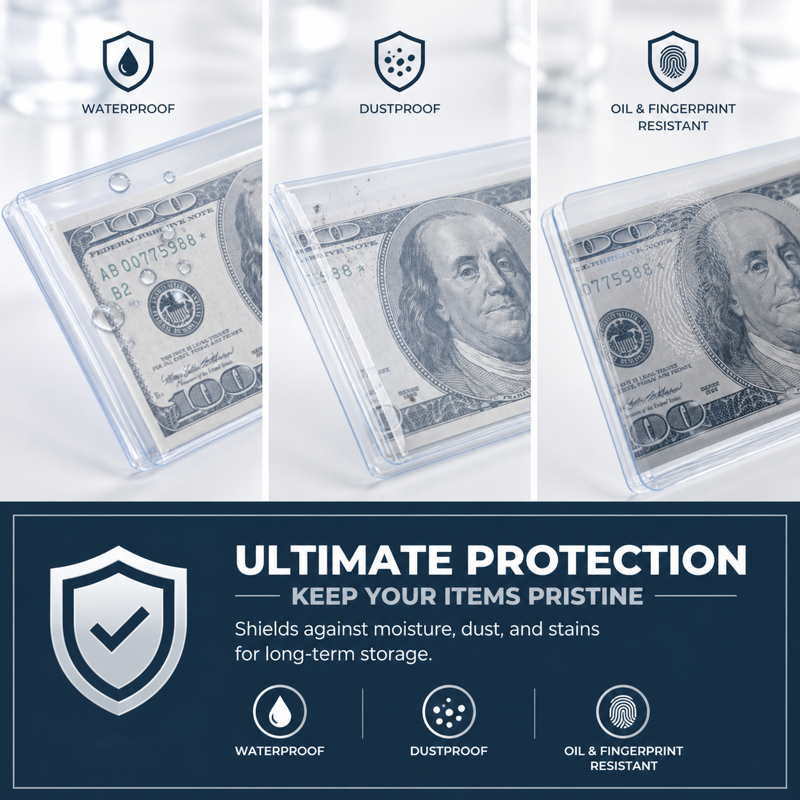 24 Pack Waterproof Dollar Bill Currency Sleeves - Clear Money Organizer Cases