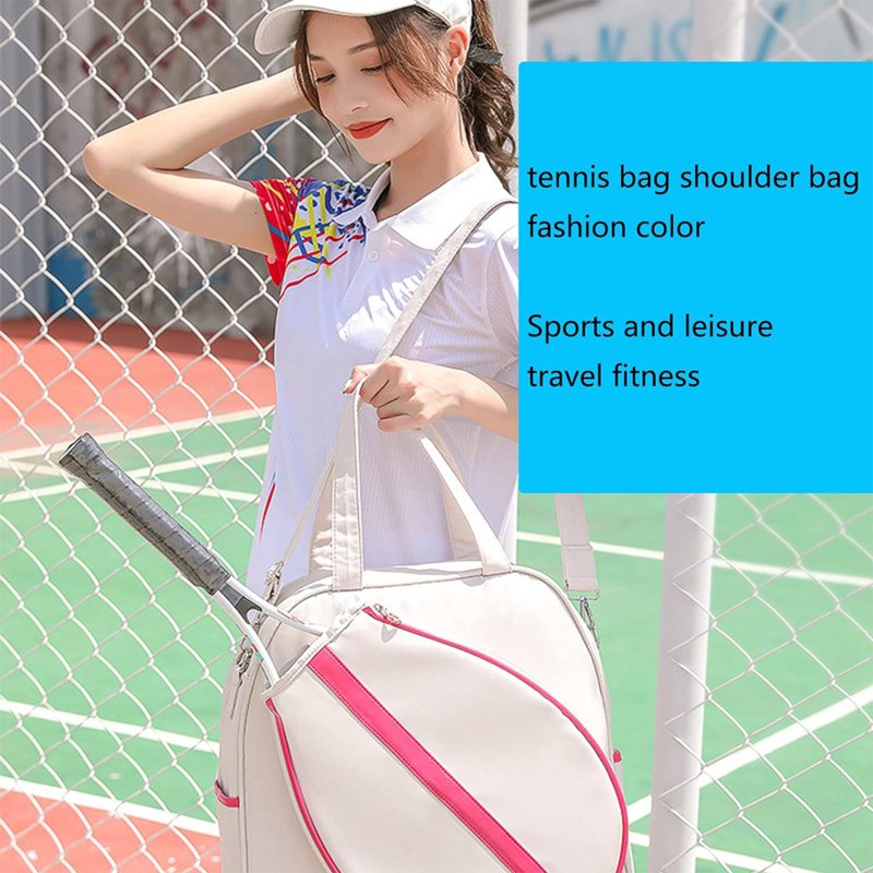 Multi-Compartment Tennis Racket Tote Bag for Sports & Travel - White & Pink