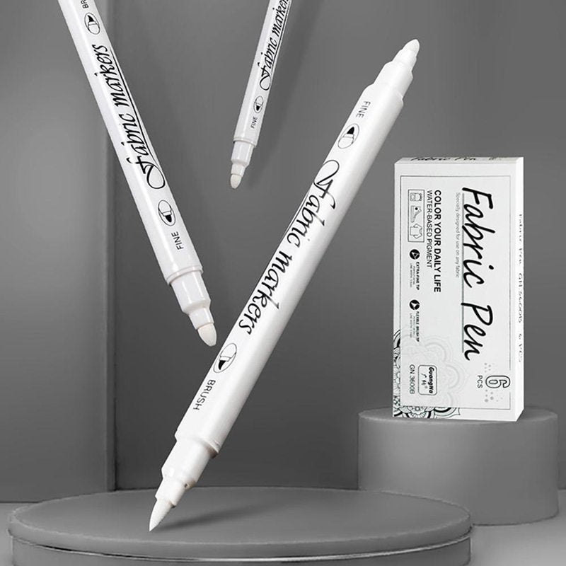 White Double-Ended Fabric Marker Pen Waterproof Washable Art Supply