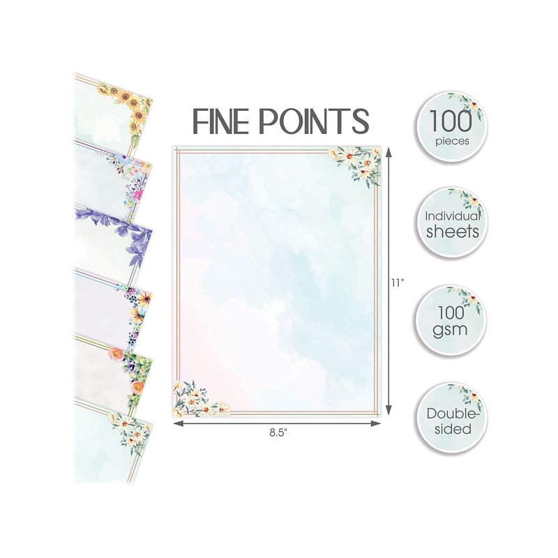 Assorted Floral Office Paper 8.5 x 11 Inch 100 Sheets - Double-Sided Invitation Grade