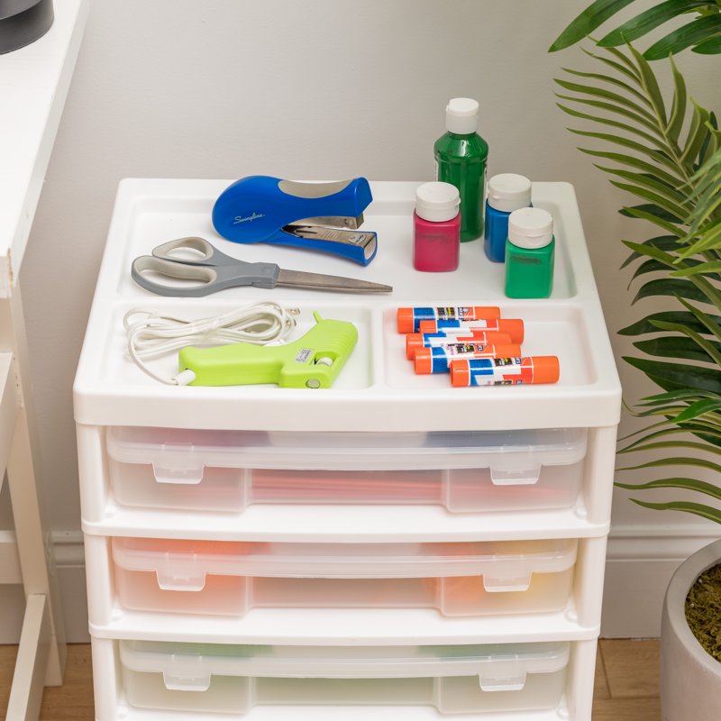Scrapbook Storage Cart with 5 Removable Cases & Organizer Top - White