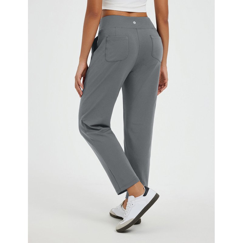 Womens Travel Golf Pants with Pockets - Ankle Stretch Slacks, Dark Gray, M