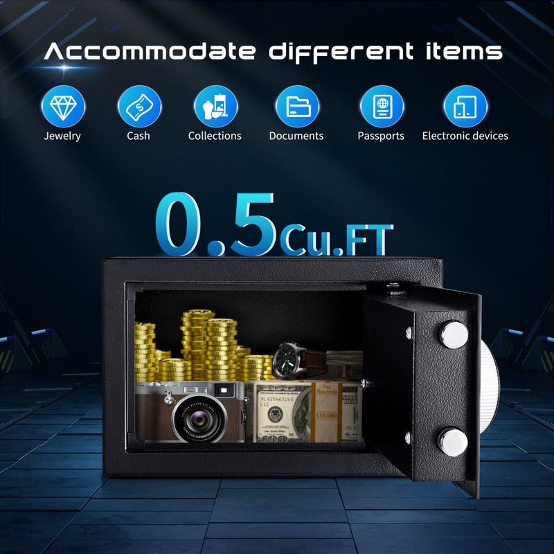 Digital Safe Box with Fire and Water Resistance, Alarm & Keypad - 0.44 Cu.ft.