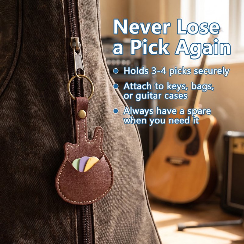 Guitar Pick Maker Kit with Leather Keychain & 15 Pick Strips - DIY Custom Picks