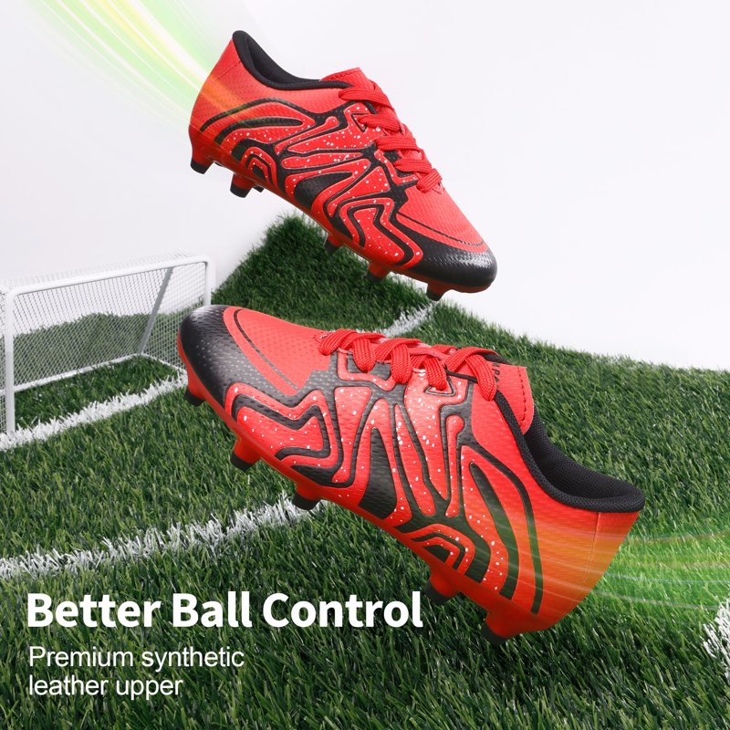 Burudani Kids Lightweight Soccer Shoes, Red/Black/Silver — Size 12 (Variation: 12 Little Kid)
