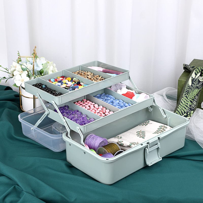 3-Layer Plastic Storage Box with Adjustable Compartments & Handle - Craft Organizer, Medicine, Sewing, Multipurpose