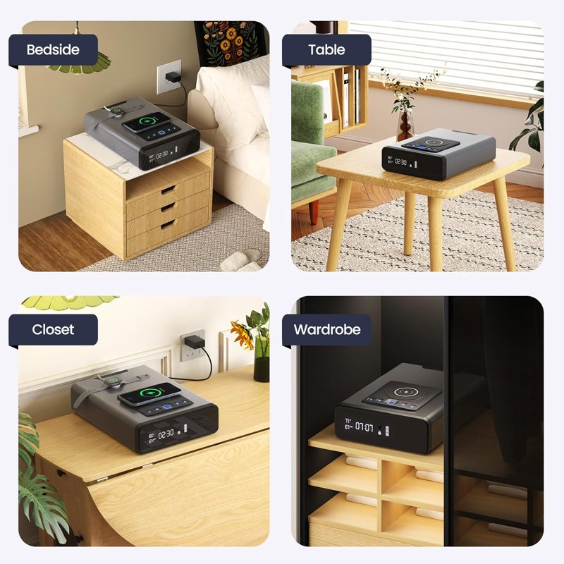 Biometric Security Safe with LED Display and Wireless Charging Station