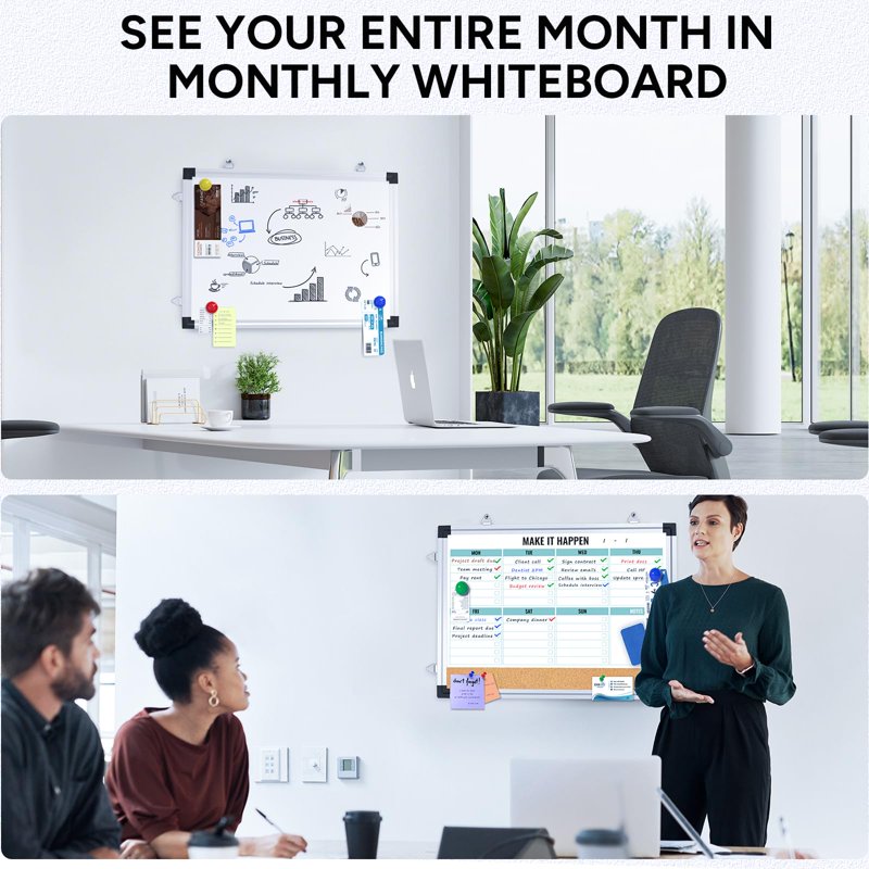 17x13 Inch Green Weekly Whiteboard with Aluminum Frame Dry Erase Calendar Planner