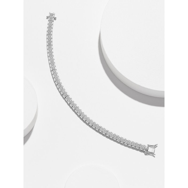 Diamond Cluster Tennis Bracelet 7.25 Inch Silver or Gold Tone Jewelry Gift