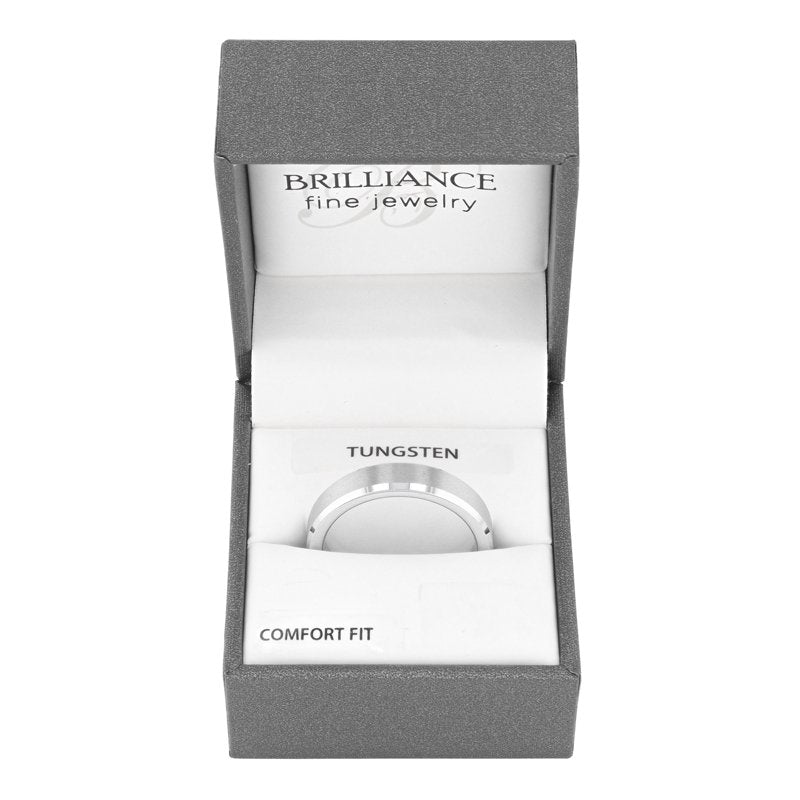 Men's Tungsten Wedding Band 5mm Beveled Comfort Fit Silver-Tone Ring