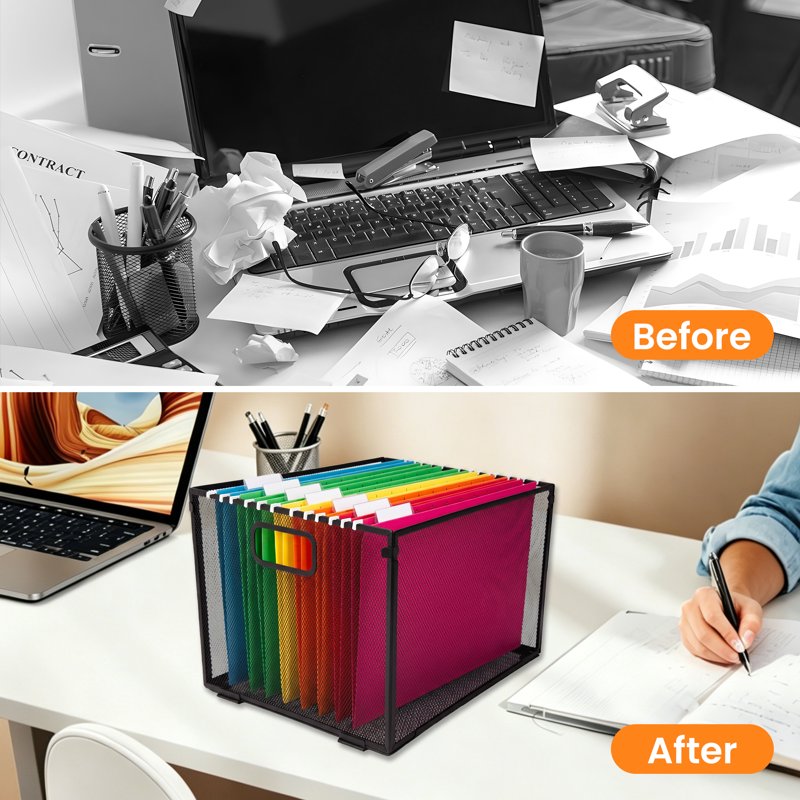 Mesh Metal Hanging File Organizer with Detachable Stackable Design - Medium