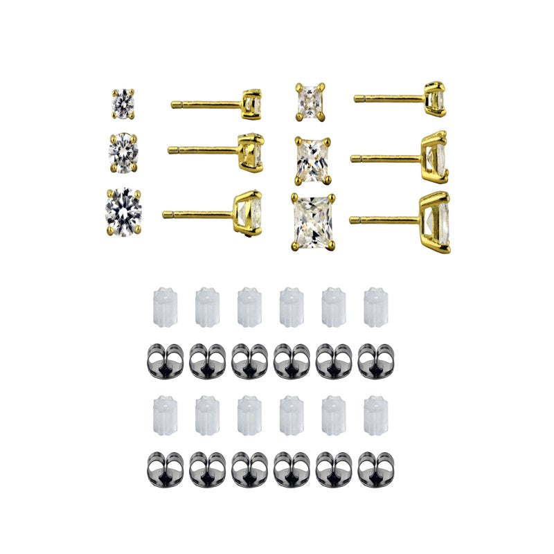 Simulated Diamond Earring Set in 14K Gold-Plated Sterling Silver - Multiple Sizes