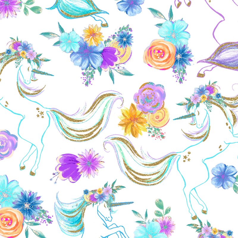 Cotton Unicorn Glitter Fabric Bundle - Precut Sewing & Craft Material, 18x21 Inches, Multicolor, 5 Pieces