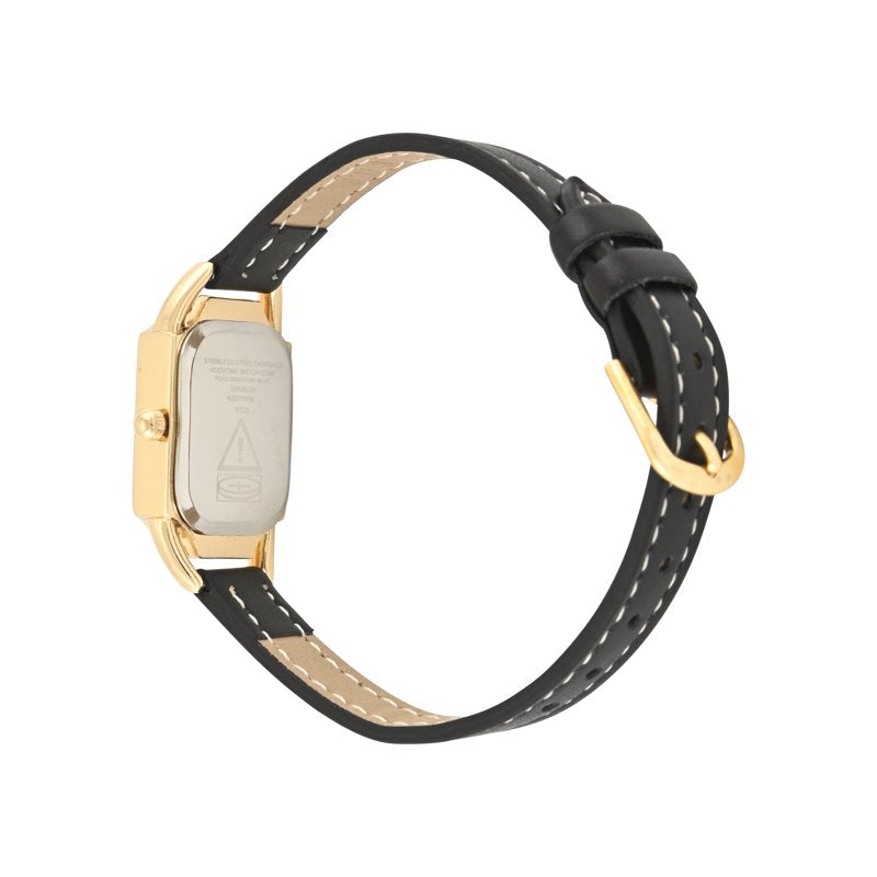 Ladies Goldtone Tank Case Watch with Black PU Strap - Time & Tru