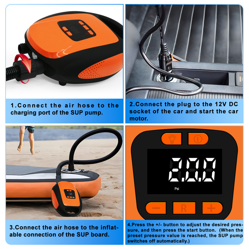 Electric SUP Pump for Paddleboards, Kayaks & Inflatables - 20 PSI with Auto-Off