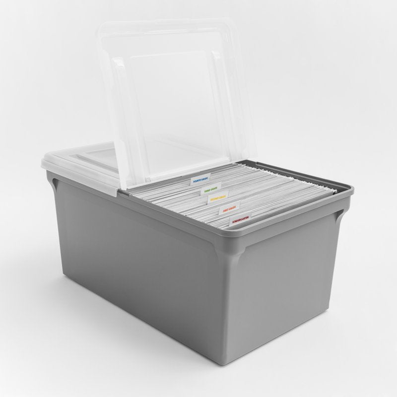 Plastic File Storage Box with Split Lid - Sturdy Document Organizer, Gray, 22.8"L x 13.74"W x 10.75"H