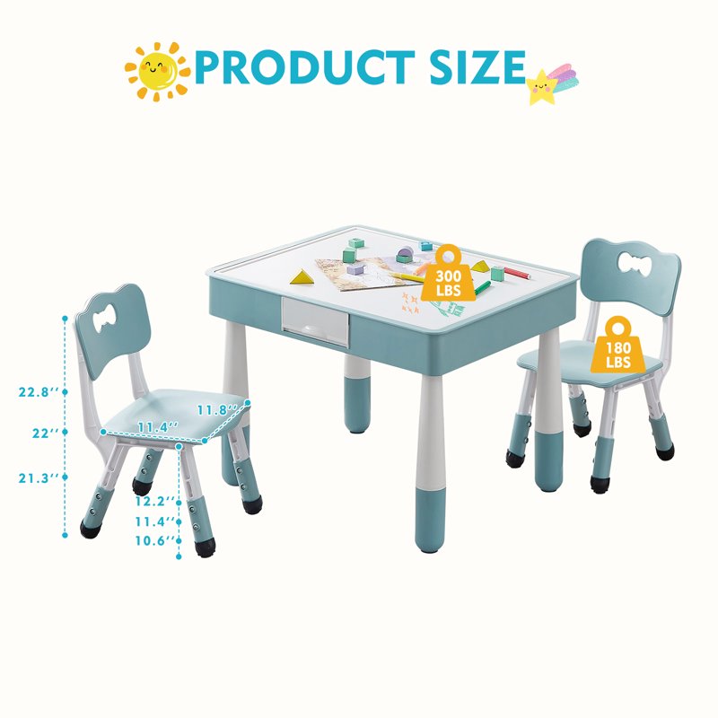 Kids Activity Table and Chair Set with Storage - 4-in-1 Multi-Use Play Desk