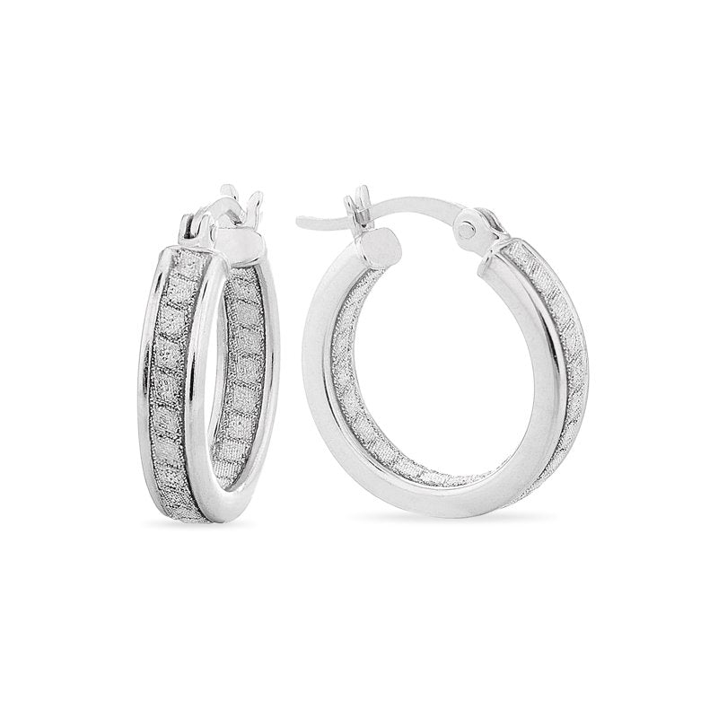 Sterling Silver Hoop Earrings Set with Glitter and Polished Finish | Hypoallergenic Jewelry
