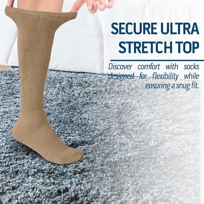 Diabetic Over The Calf Socks with Seamless Toe Cushion Non-Binding Cotton 6 Pairs