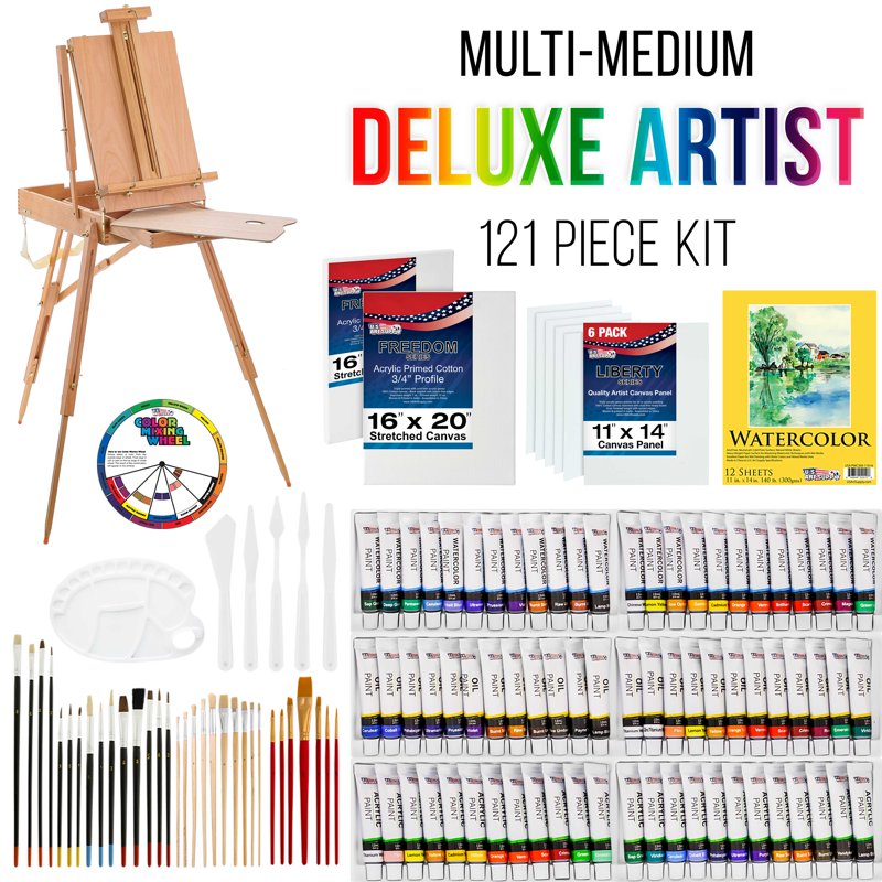 Professional Artist Painting Set with Easel, 72 Colors, Brushes & Canvases
