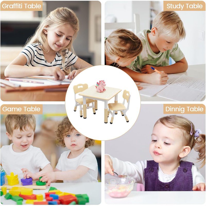 Kids Adjustable Activity Table & 2 Chair Set with Erasable Graffiti Desktop