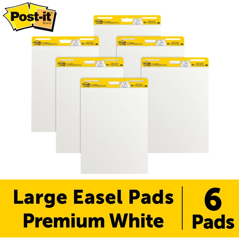 Post-it Super Sticky Easel Pads - 25x30 Inches, White, Pack of 6
