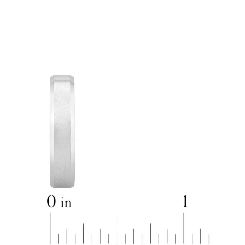 Men's Tungsten Wedding Band 5mm Beveled Comfort Fit Silver Tone Ring