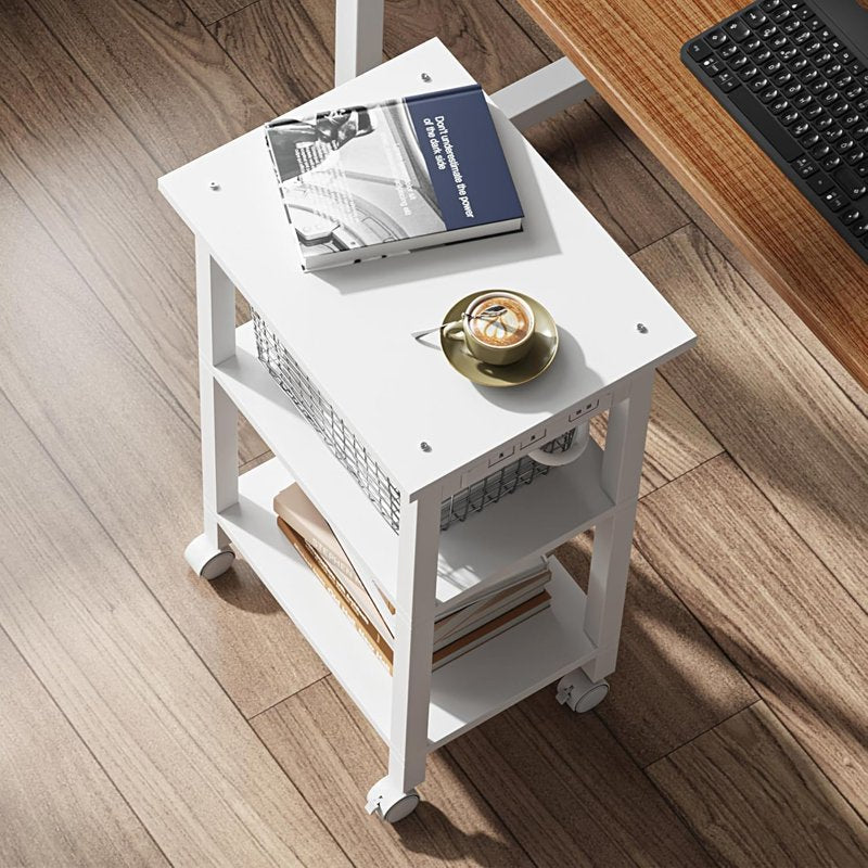 3 Tier Printer Stand with Wheels & Power Outlets - Mobile Office Storage