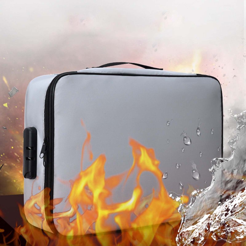 Fireproof Waterproof Document Storage Box with Lock & Organizer Bags