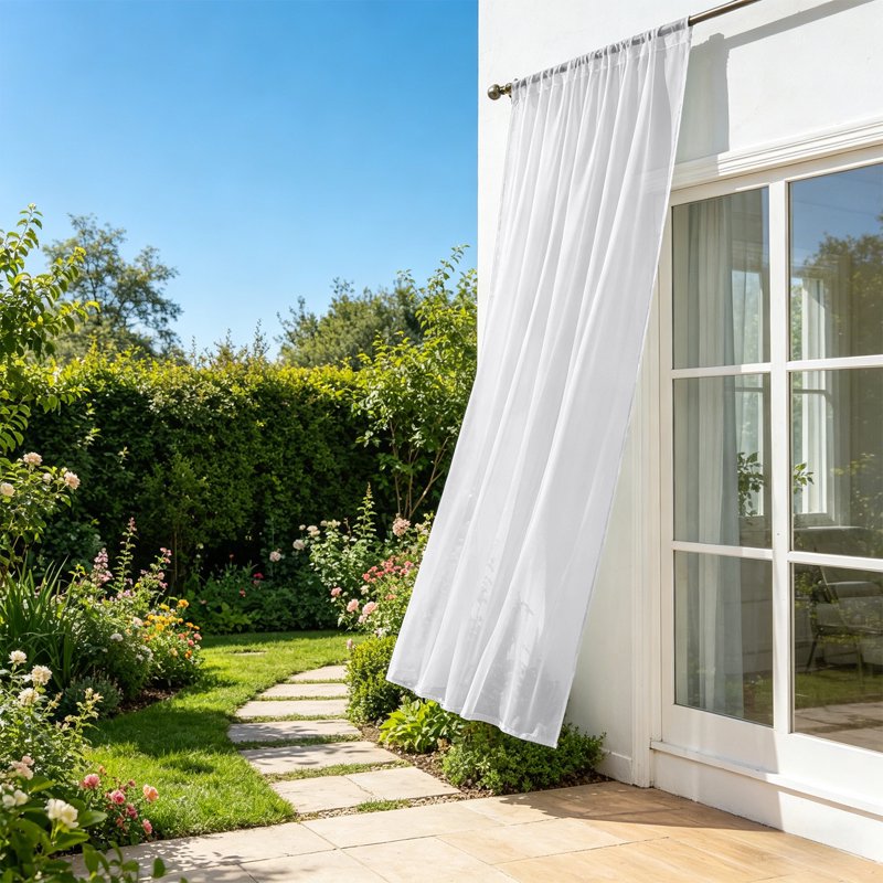 Outdoor Sheer Voile Curtain Waterproof UV Resistant Light Filtering Drape