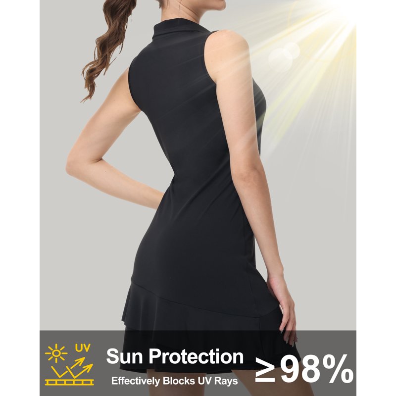 Women's Sleeveless Tennis Dress with Shorts & Pockets - Athletic Golf & Sportswear