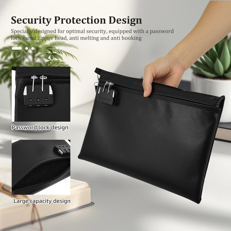 Fireproof Waterproof Document Bag Set with Combination Lock - 2 Pcs Secure Storage Pouches