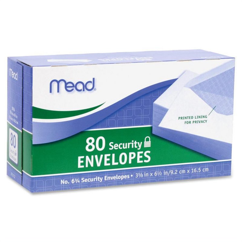 Security Envelopes #6 3/4, 3 5/8 x 6 1/2 Inches, White, 80 Pack
