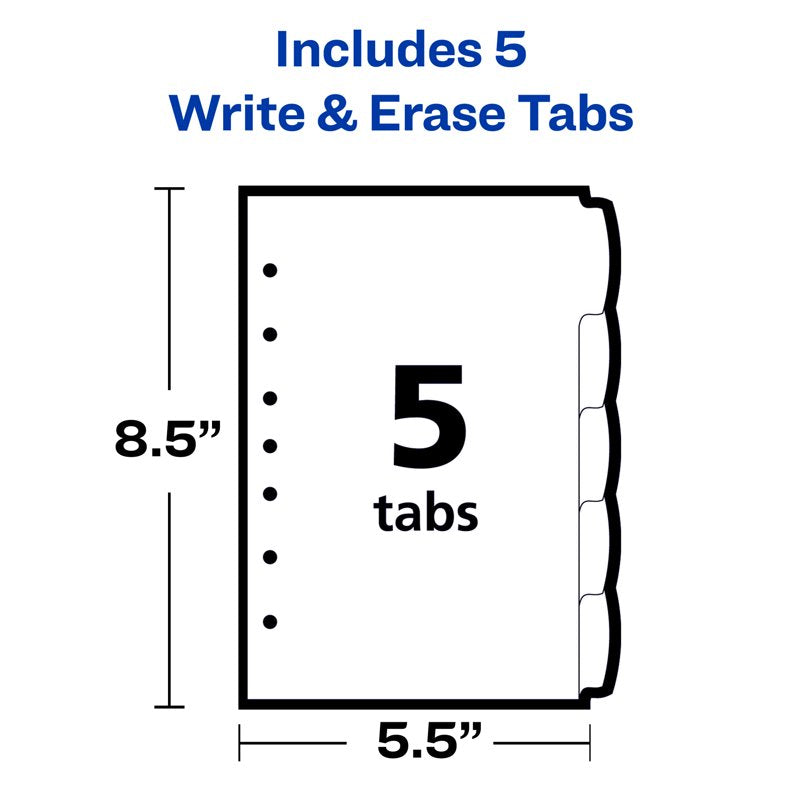 Write and Erase Mini Divider Set - 5-Tab Reusable Plastic Organizer