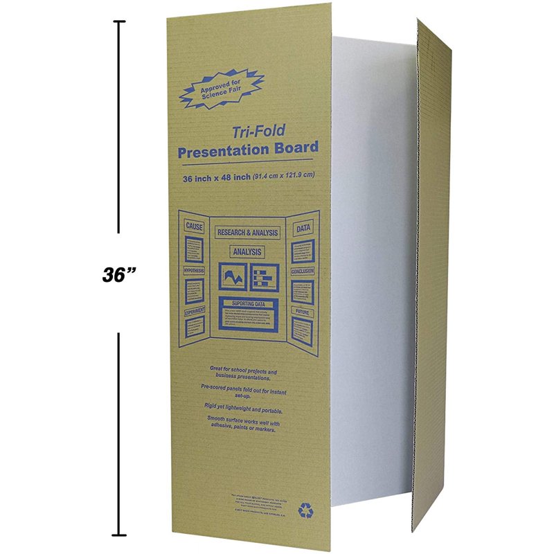 White Tri-Fold Presentation Board 36x48 Inch Portable Display for School & Business