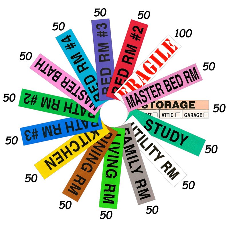 Color Coded Moving Labels & Fragile Stickers Pack for Boxes - 800 Count