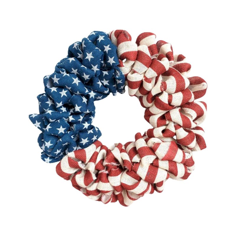 Patriotic Burlap Wreath for Front Door - Star & Stripe Independence Day Decor