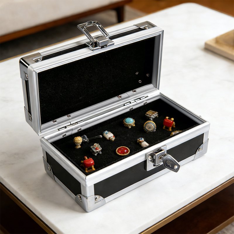 Lockable Aluminum Cash Box with Key - Compact Money Storage Organizer