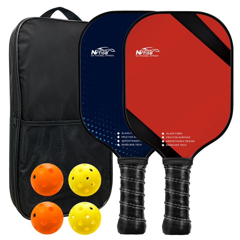 NFTIGB USAPA Approved Pickleball Paddles Set – Graphite Fiber Core, 2 Paddles + 4 Balls + Backpack (Black)