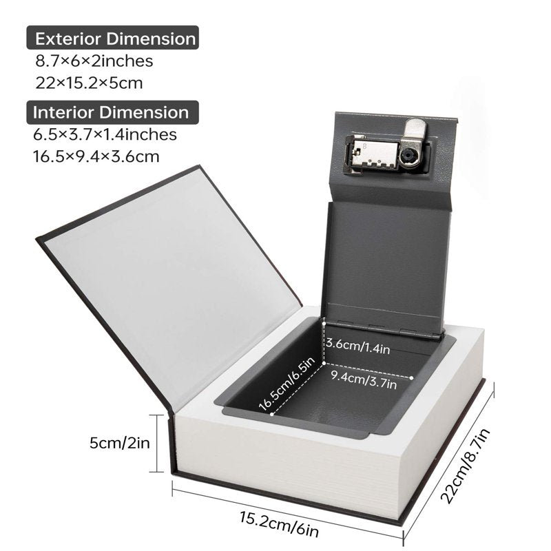Hidden Book Safe with Combination Lock - Secret Compartment for Valuables 8.7x6x2 inches